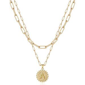 Easter Basket Stuffers Layered Initial Necklaces for Women Gifts - 14K Gold Plat